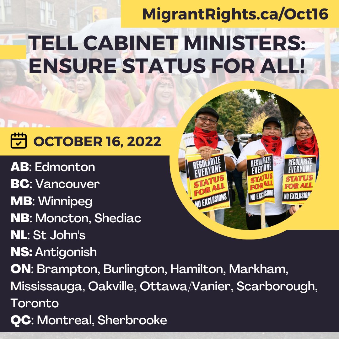 MigrantRightsCA's tweet photo. We are visiting Cabinet Minister offices across the country on Sunday. Soon they will receive a proposal on regularization (rights for undocumented people). We need them to ensure everyone is included, without delay.
JOIN US: https://t.co/gNmJINYp9l https://t.co/8PeDYs1H2A