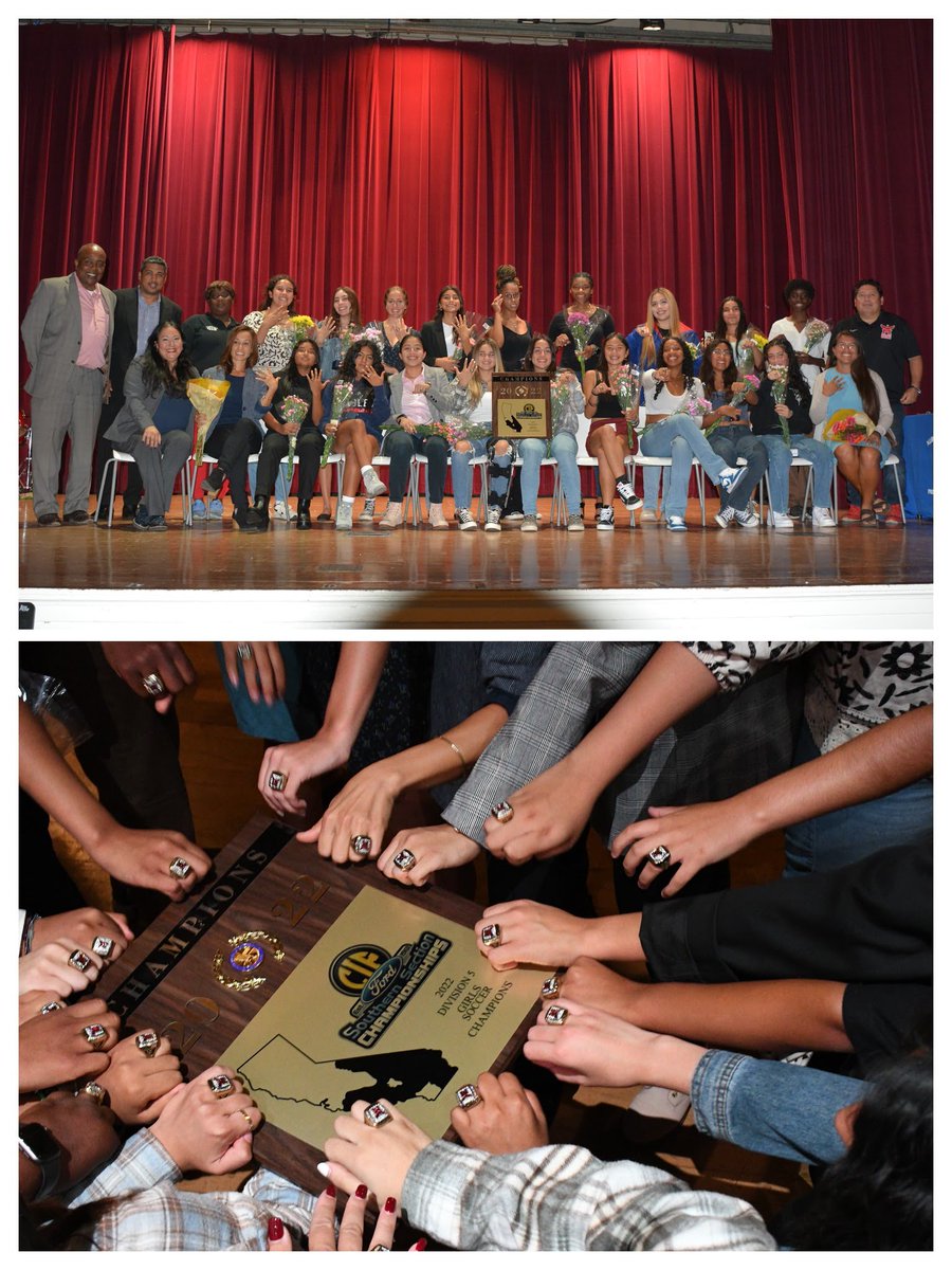 Congratulations to the @MarshallEagles1 2022 Girls' Soccer Team celebrating the 2022 Season as the @CIFSS Div. 5 Champions. At their Ring Ceremony joined by @PasadenaUnified Supt. @bmcdonald6, & generous donor & @MarshallEagles1 Alumni Bhart Manwani. @Hchanhill @AudreyDeniseGr2