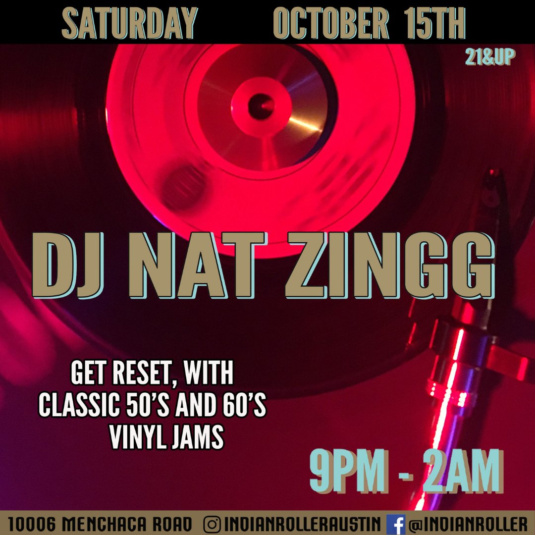 Tonight at Indian Roller, DJ Nat Zingg will be spinning up an all vinyl 45s s, get ready for fun night full of classic jams! #southaustin #vinyl