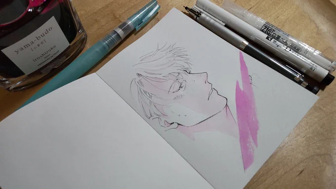 あなろぐおえかきたまにはこんな塗り方も#inktober #inktober2022#Inktober_PerfectChallenge#kuretakeinktober2022_giveaway呉竹フィス水筆ぺん 大 セリースZIG CARTOONIST 白筆ぺん 超極細 