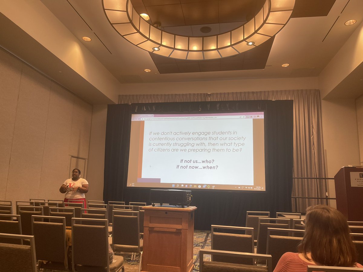 racheldhumph's tweet image. Loving @msnikki_p presentation on #classroomconversations! #ifnotnowwhen With a special cameo by @madisonteacher! #TXCSS2022 #civicsislife
