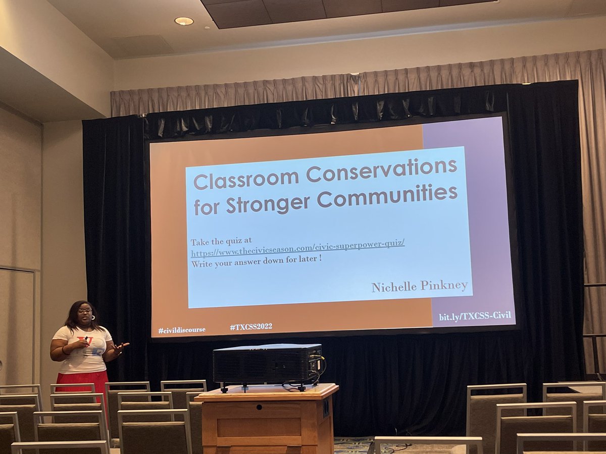 racheldhumph's tweet image. Loving @msnikki_p presentation on #classroomconversations! #ifnotnowwhen With a special cameo by @madisonteacher! #TXCSS2022 #civicsislife