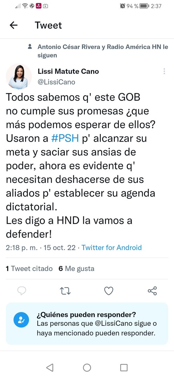 Haber diputada <a href="/LissiCano/">Lissi Matute Cano</a> contesteme algo, por usted o ustedes les gusta criticar pero no dejan que unos les conteste y siempre bloquean la opción que o les gusta que la critiquen.
