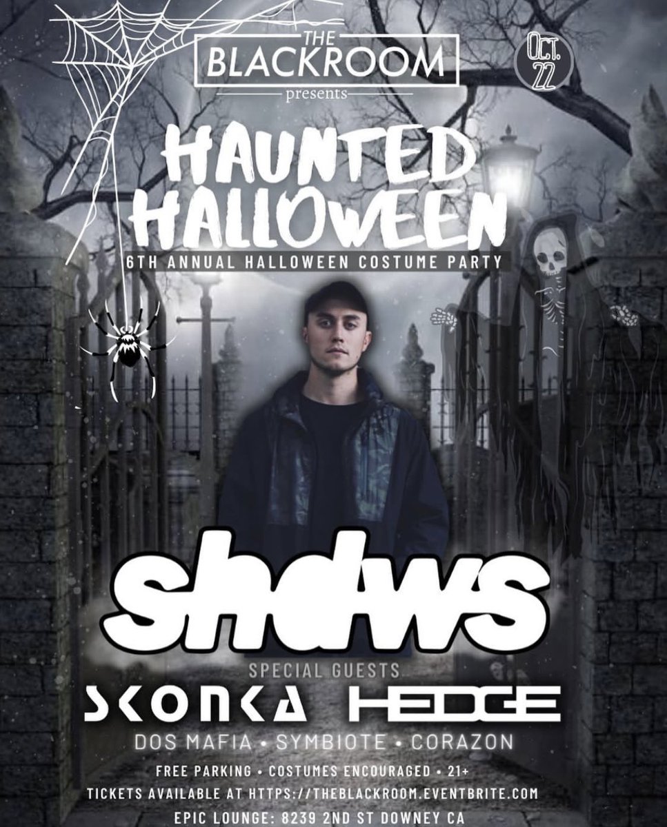 next saturday we’re getting spooky while supporting the legend <a href="/myshdws/">shdws</a> 🎃👻 

be there 😈