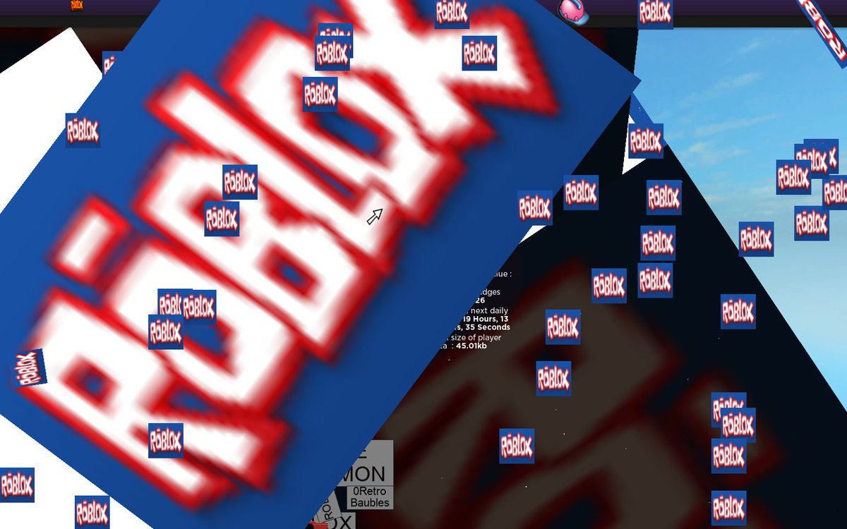 FlakyRBLX's tweet photo. #Retrostudio @Retrostudio Roblox + Baubles + Corrupt = Madness

Roblox - Turns everything into roblox logos
Baubles - Cookie clicker minigame
Corrupt - Corrupts the GUI's https://t.co/4nXf8lcjlT