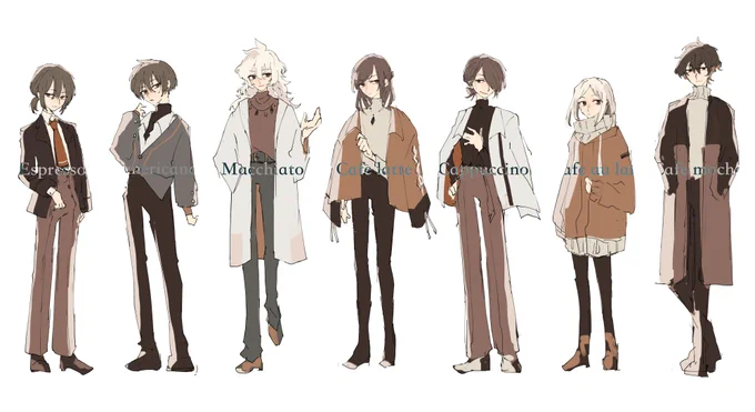 ラフです。擬人化ではない。ワンチャン女子だよと言っても通りそうだけど全部男ですよもちろん 