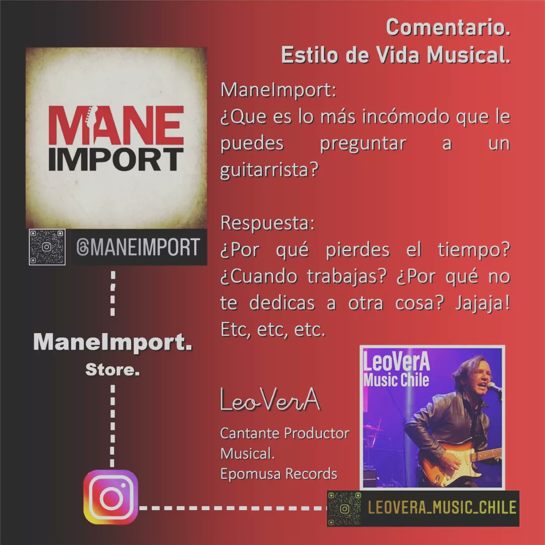 LeoVerA_1's tweet photo. Un comentario a una pregunta 
de @Maneimport

¿Que es lo más incómodo que le puedes preguntar a un guitarrista?

Respuesta @leovera_music_chile

¿Por qué pierdes el tiempo? ¿Cuando trabajas? ¿Por qué no te dedicas a otra cosa? Jajaja! 

Ven acá y escucha:
https://t.co/05sEw9aGum https://t.co/glN6L2A9EF
