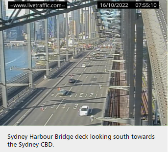 LiveTrafficSyd's tweet photo. SYDNEY HARBOUR BRIDGE: Lanes 3 and 6 remain closed for #SpringCycleSydney. Cahill Expressway is also still closed over the bridge and Circular Quay. Exercise caution or consider using the Harbour Tunnel instead. https://t.co/Ha4qRAnlKU
