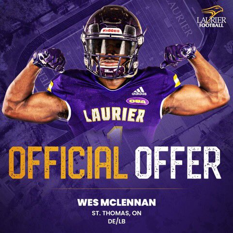 Insanely blessed to have received my fourth offer from <a href="/LaurierFootball/">Laurier Golden Hawks Football</a>. Thank you <a href="/WLUDC_RonV/">Ron VanMoerkerke</a> for this opportunity! AGTG