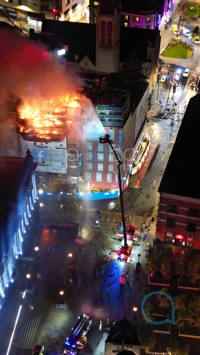 #Fire: <a href="/WYFRSControl/">WYFRS Control</a> Make pumps 10, 1x Aerial Ladder and supporting appliances to building fire in Leeds tonight. It’s a Leeds City Council property being redeveloped. Fire crews were called around 7.50pm tonight. Great work by <a href="/WYFRS/">West Yorkshire Fire and Rescue Service</a> @YorkshireHart also attended.
