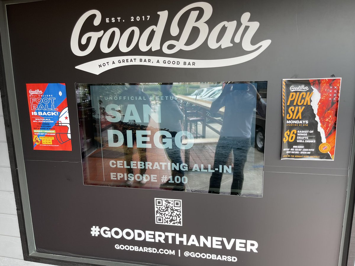 mikenicoletti's tweet photo. #sandiego @theallinpod e100 meetup was awesome! Thanks everyone for coming out to #goodbarsd and thx to @friedberg and @jason for zooming in. Thx to @hannahschraeger @benchiarelli @raechellambert and Kenny from Goodbar for making it all happen. @chamath @DavidSacks next time https://t.co/vOvYYFaZDf