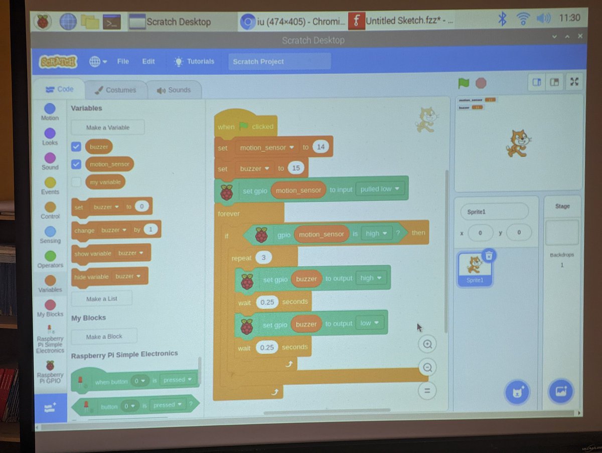 ComputingShed's tweet image. Today we learnt how to detect motion using a motion sensor with @scratch on the @Raspberry_Pi.