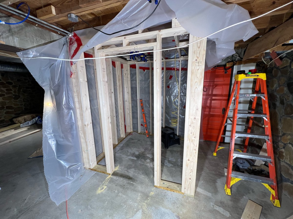 DazeEnd's tweet photo. Framing complete. Tomorrow I rough in the rest of the electrical, and hopefully finish the vapor barrier. #ProjectWineCellar https://t.co/bCfHci9Zvx