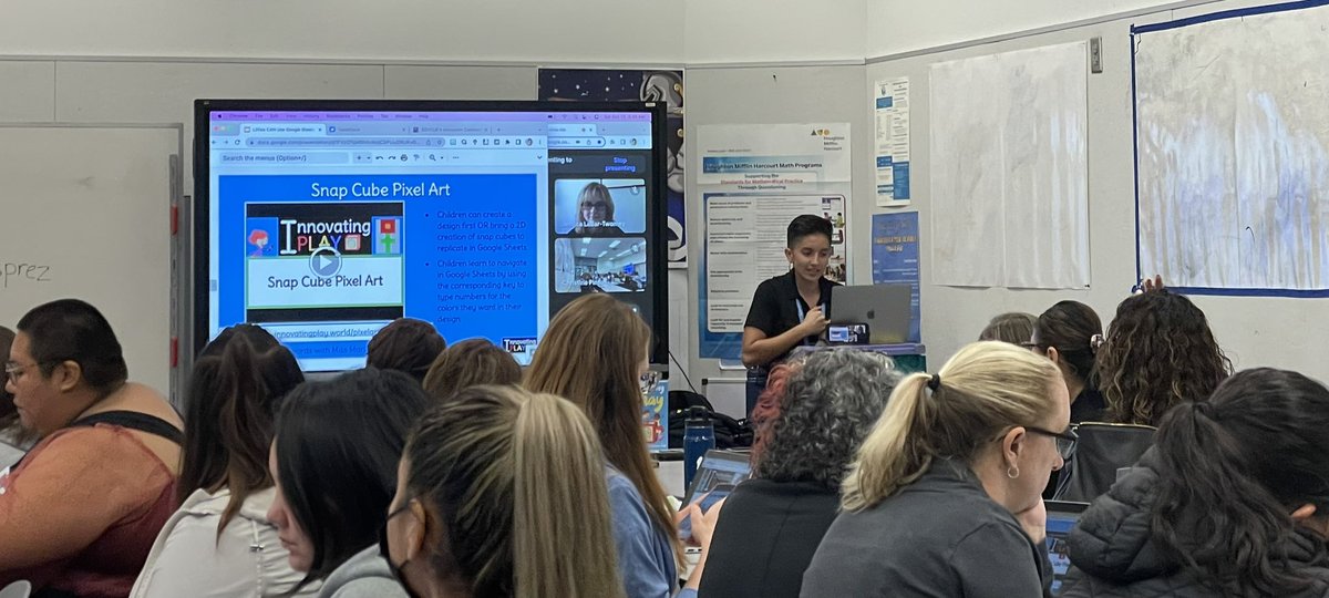 EdtechBUSD's tweet photo. #InnovationCelebration @PintoBeanz11 and @jlabar2me presenting Littles using #Spreadsheets ♥️💙💜@SGVCUE Spreadsheets are my favorite tool, love Littles using them! #10Frames #Art #ConditionalFormatting #Winning https://t.co/MTHDx219PC