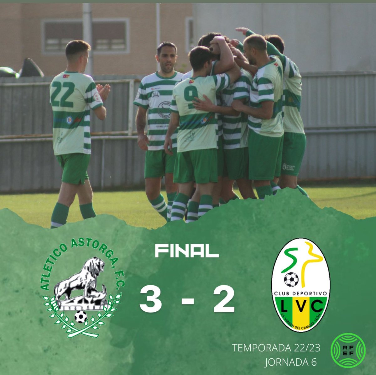 ⏱️ 𝗙𝗜𝗡𝗔𝗟 en La Eragudina

<a href="/AtleticoAstorga/">Atlético Astorga F.C.</a> // 3️⃣
<a href="/cdlavirgen/">CD Virgen del Camino</a> // 2️⃣

#VamosVerdes💚🤍 |  #JuntosHacemosElCamino | 
#AstorgaLaVirgen