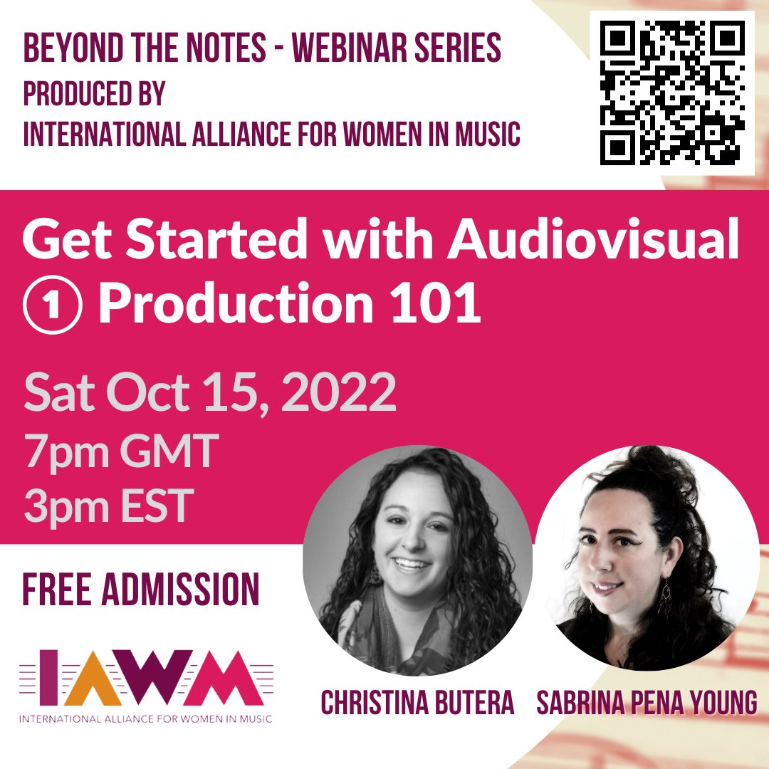 iawmcommunity's tweet photo. Today is the day - join us in getting started with audiovisual production in our FREE webinar! 

#music #musician #musicians #womeninmusic #iawm #iawmcommunity #webinar #freewebinar #audiovisualproduction #christinabutera #sabrinapenayoung https://t.co/4mruHPvgFq