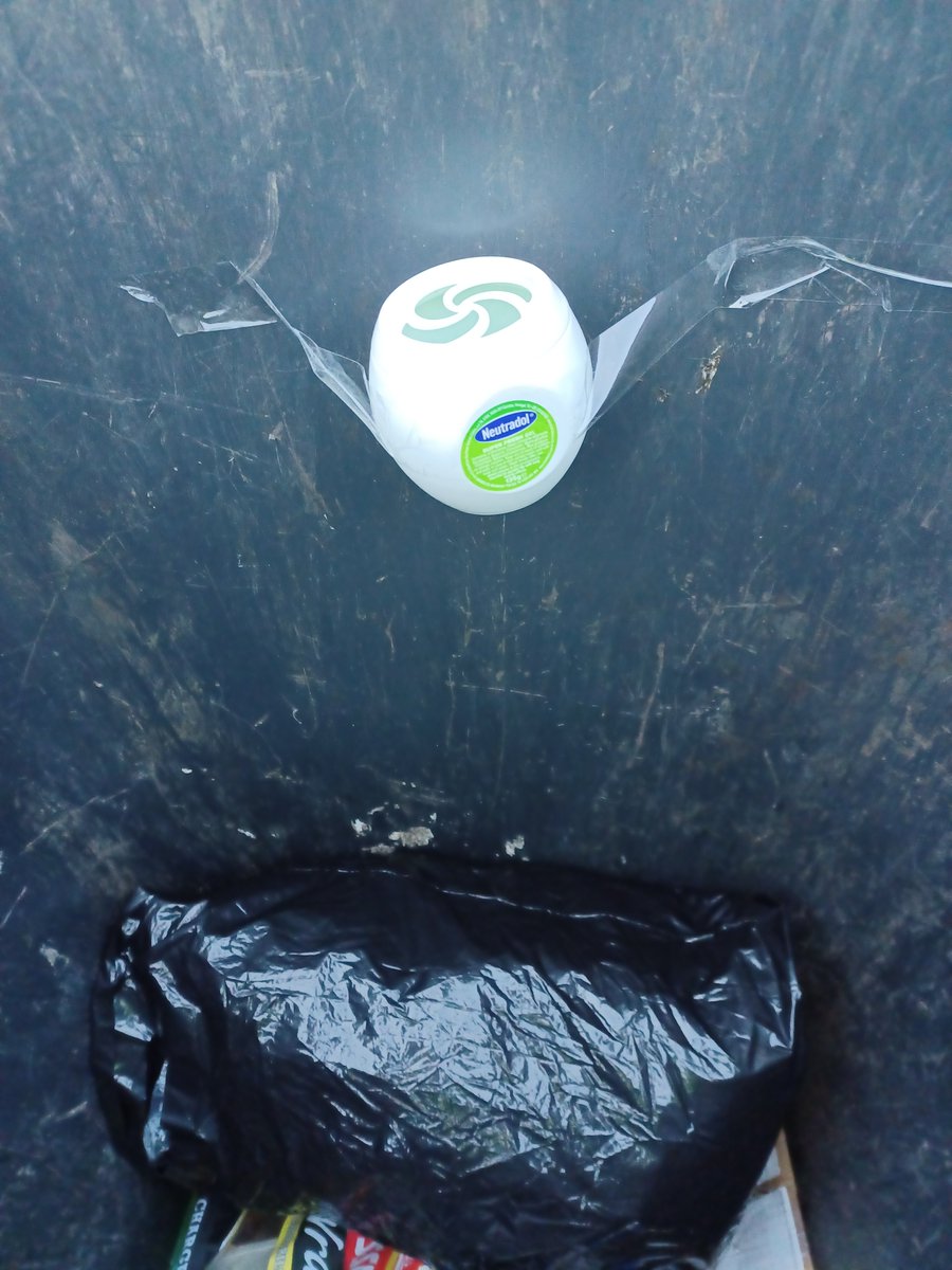 Loony next door on top form tonight..
Just been to my wheelie bin and this is stuck inside.
Called crank..
"Yes, I've put one in yours"
Why?
"Nice smelling bins keeps the foxes away!"
How many foxes do you know that can open bin lids?
"Oh..never thought of that!"