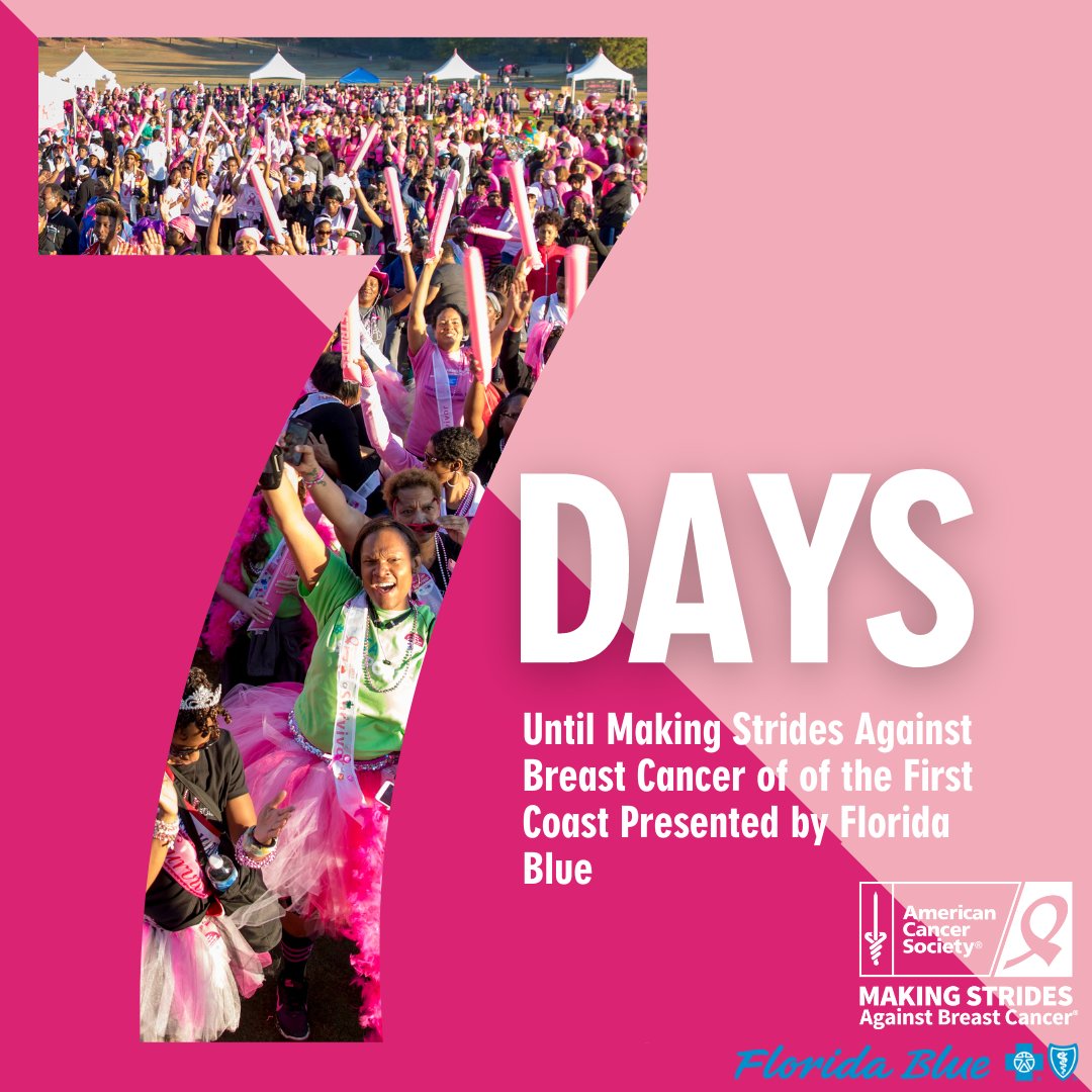 FLBlue's tweet photo. Only 7 days until the 2022 Making Strides Against Breast Cancer Walk presented by #floridablue! Let the countdown begin!

Register today at: https://t.co/8KeDBHOYV0
#FirstCoastStrides https://t.co/ub11aiVfCy