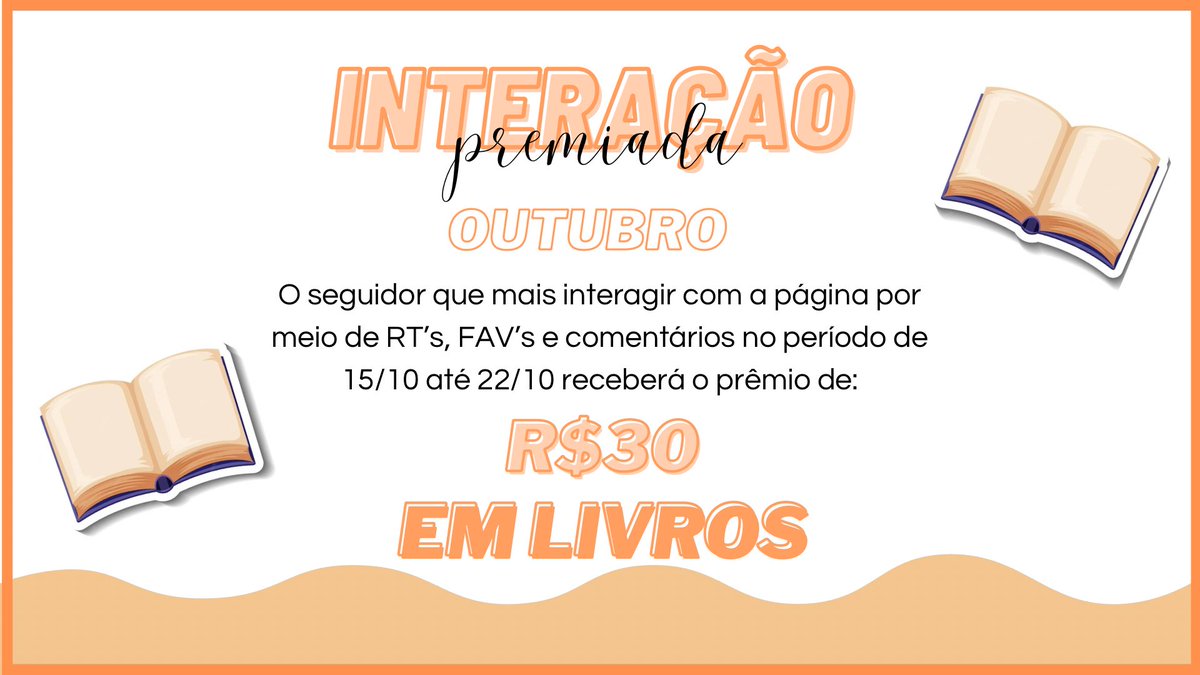 literapromos's tweet image. ⚡️ Interação (wishlist) premiada Outubro (Semana 3)

🔥 Prêmio: um livro ou hq da sua wishlist (até R$30).

📚 O seguidor que mais interagir com a página entre 15/10 e 22/10 levará o prêmio.

🧡 Confirme sua participação com um RT + “eu quero”.

⚡️ Leia a thread com atenção.