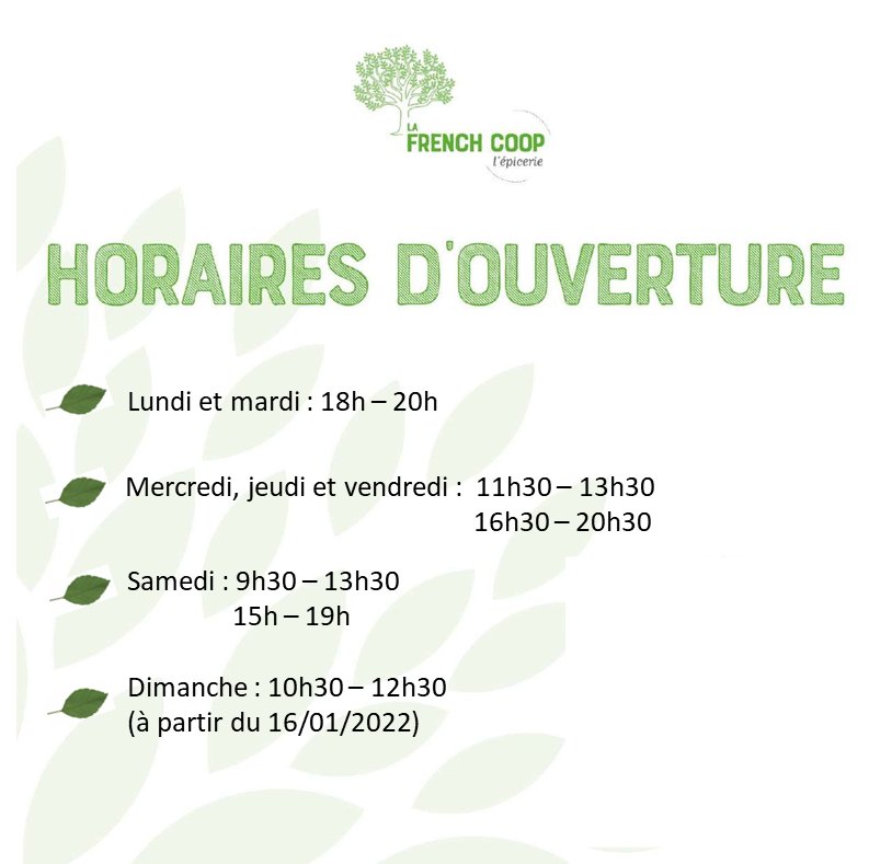 Les horaires du 23 rue de Bretagne 😃. La boutique a aussi ses portes ouvertes tous les 13 du mois au soir, pour des réunions d'info!