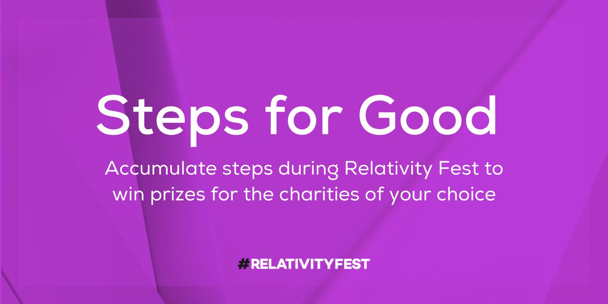 RelativityFest's tweet photo. Registered for #RelativityFest? Log in and tap the "Give Back" section to learn how you can sign up for our #StepsForGood program. Promote physical and emotional well-being while helping charity via the #RelativityGives portal, powered by @benevity: https://t.co/8WJVLJyYua https://t.co/fy93egTU0d