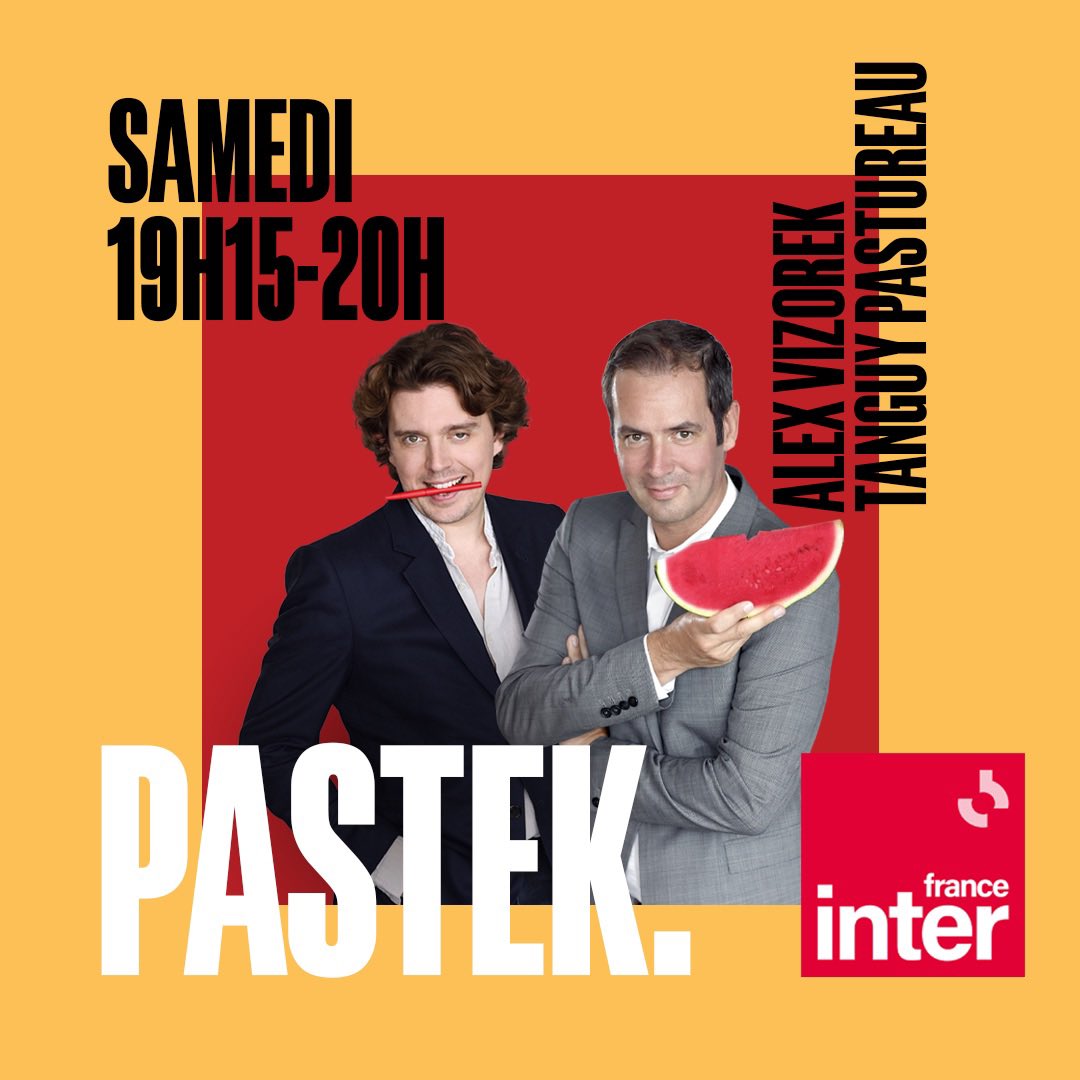 alexvizorek's tweet photo. Dans 10 min sur @franceinter c’est PASTEK 🍉 avec l’ami @TanguyPastureau et une ribambelle d’invités!!!
@JosselinBordat @TheThomasVDB @misterbunhay @nadiaroz #Estaban #LisonDaniel pour Zone 51 !
(oui c’est un joli mot « ribambelle »…) https://t.co/VOhOPYOlMa