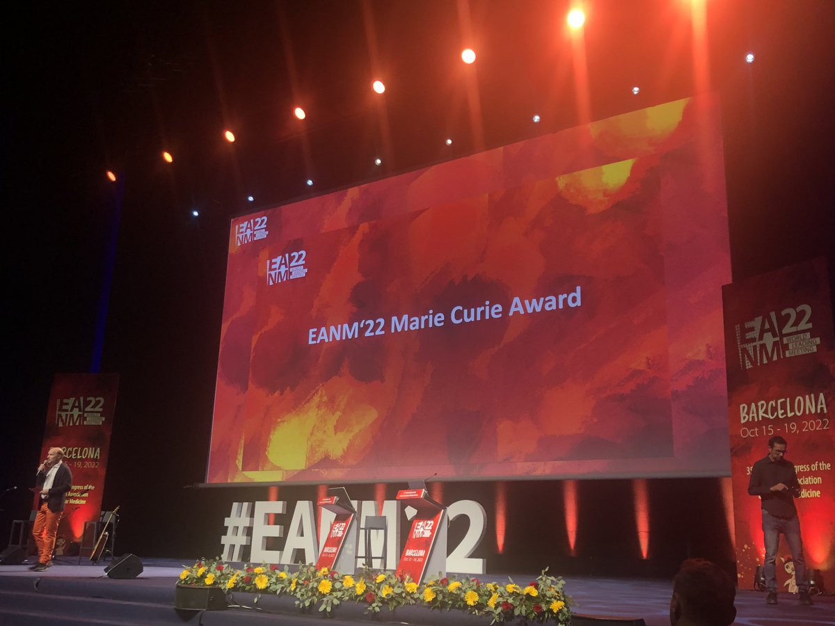 deroose_c's tweet photo. So grateful and proud to see my PhD student Elin Pauwels receive the Marie Curie award at #EANM22. Best scientific abstract out of >1500 accepted ones. Thx to entire study team. Great motivation to get Al18F-Oc reimbursed for SSTR PET. @officialEANM, @UZLeuven, @komop_tgkanker https://t.co/SDw7oKL1eJ