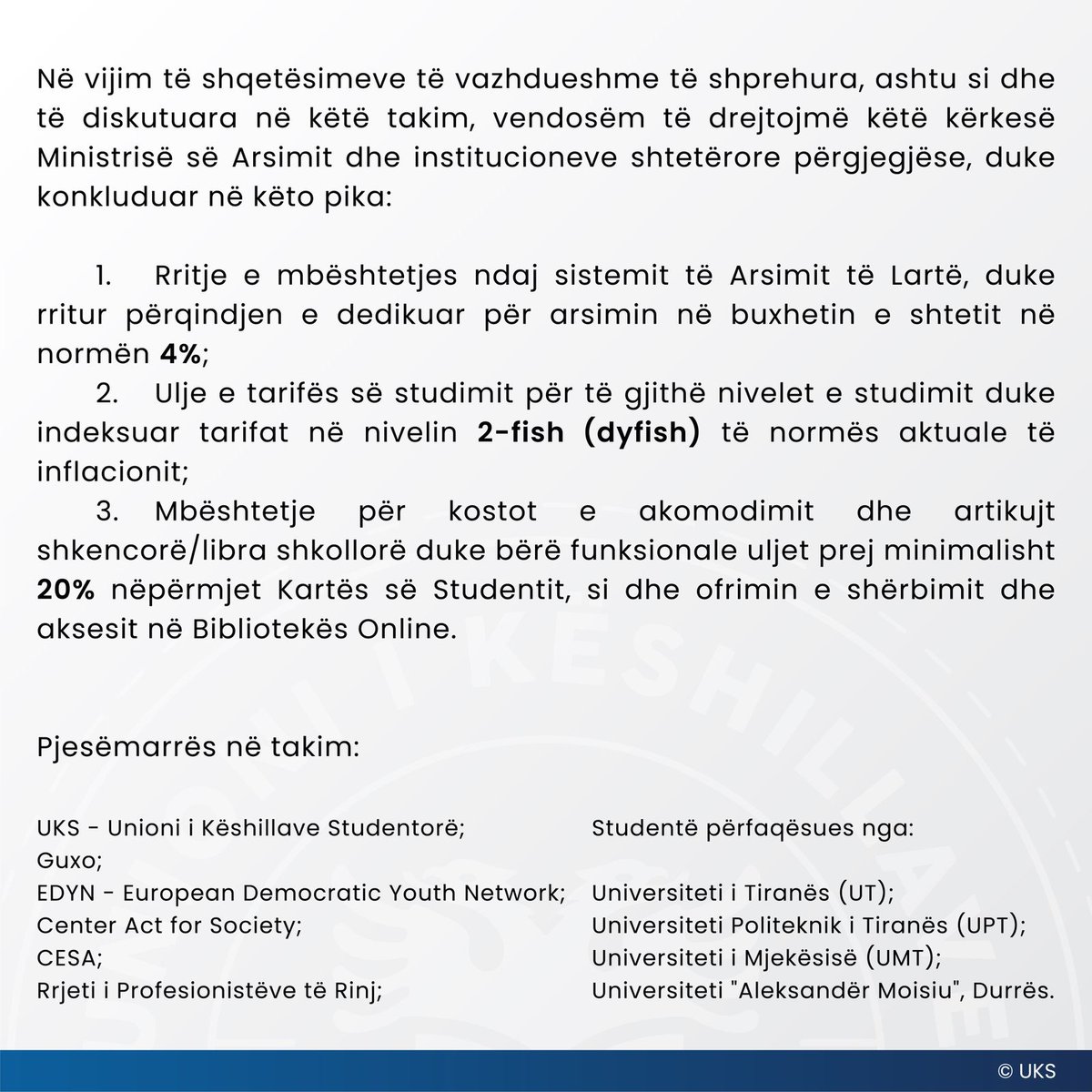 unioniks's tweet photo. Në kuadër të fillimit të vitit të ri akademik, së bashku me organizata rinore zhvilluam një takim ku diskutuam mbi problematikat që po përballemi.📝

📌 Konkluduam në disa kërkesa të cilat do i adresojmë si shkresë Ministrisë së Arsimit dhe institucioneve përkatëse. 📄⤵️

#UKS https://t.co/hYHvXgVnlp