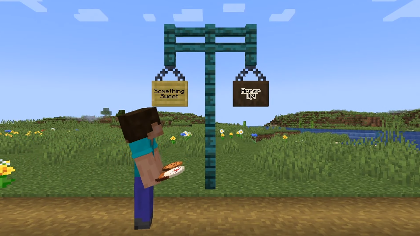 eckoxsoldier's tweet photo. Hanging signs are the first confirmed feature for Minecraft 1.20 update #MinecraftLive https://t.co/UmhSRo5dtY