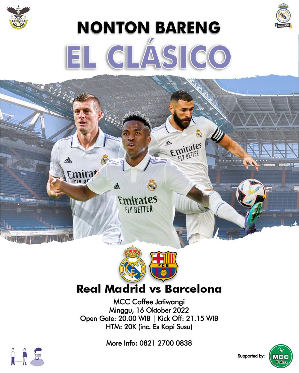 HERE WE GO!
ㅤ
Peña Real Madrid de Indonesia
Region Majalengka are pleased to announce:

Nonton Bareng El Clasico jilid I
REAL MADRID vs Barcelona

#HalaMadrid #VamosPRMI