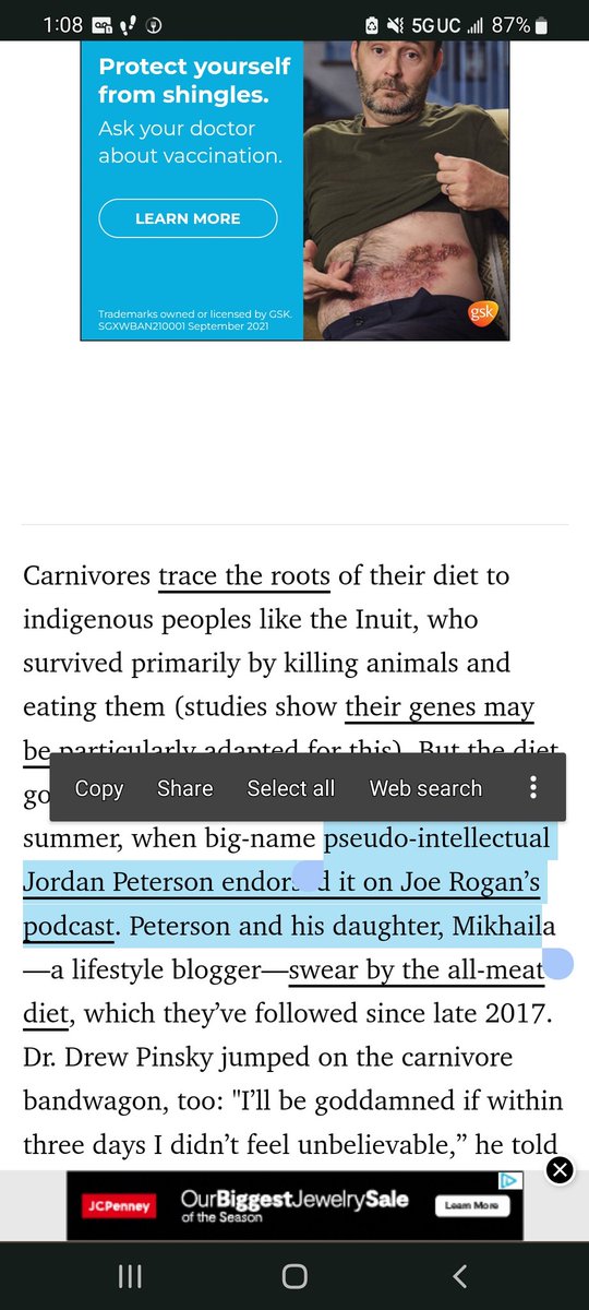 Macro_Sense's tweet photo. Read a @MensHealthMag article back from 2018 on the carnivore with this gem:

"But the diet got some mainstream attention early this summer, when big-name pseudo-intellectual Jordan Peterson endorsed it on Joe Rogan’s podcast"

"Pseudo-intellectual" with over 11,000 citations lol https://t.co/tfrRYVilxU