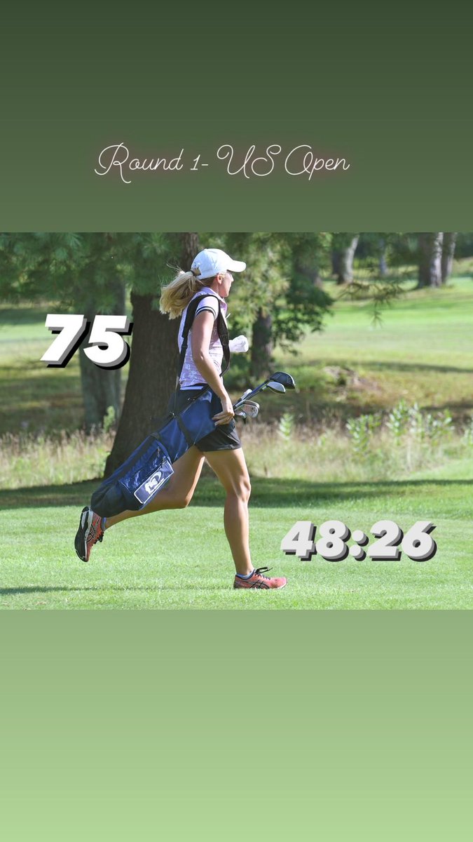 speedgolfher's tweet photo. Round 1 at the US Open ✅

75 in 48:26 ➡️ My quickest round this year - just need to find a couple more shots tomorrow to chase down that record ⏱

#speedgolf #golf #women #womeninsport #sport #fitness #usa #usopen #run #runlikeagirl #running #community #hitrunrepeat https://t.co/FcC4H3n1qy