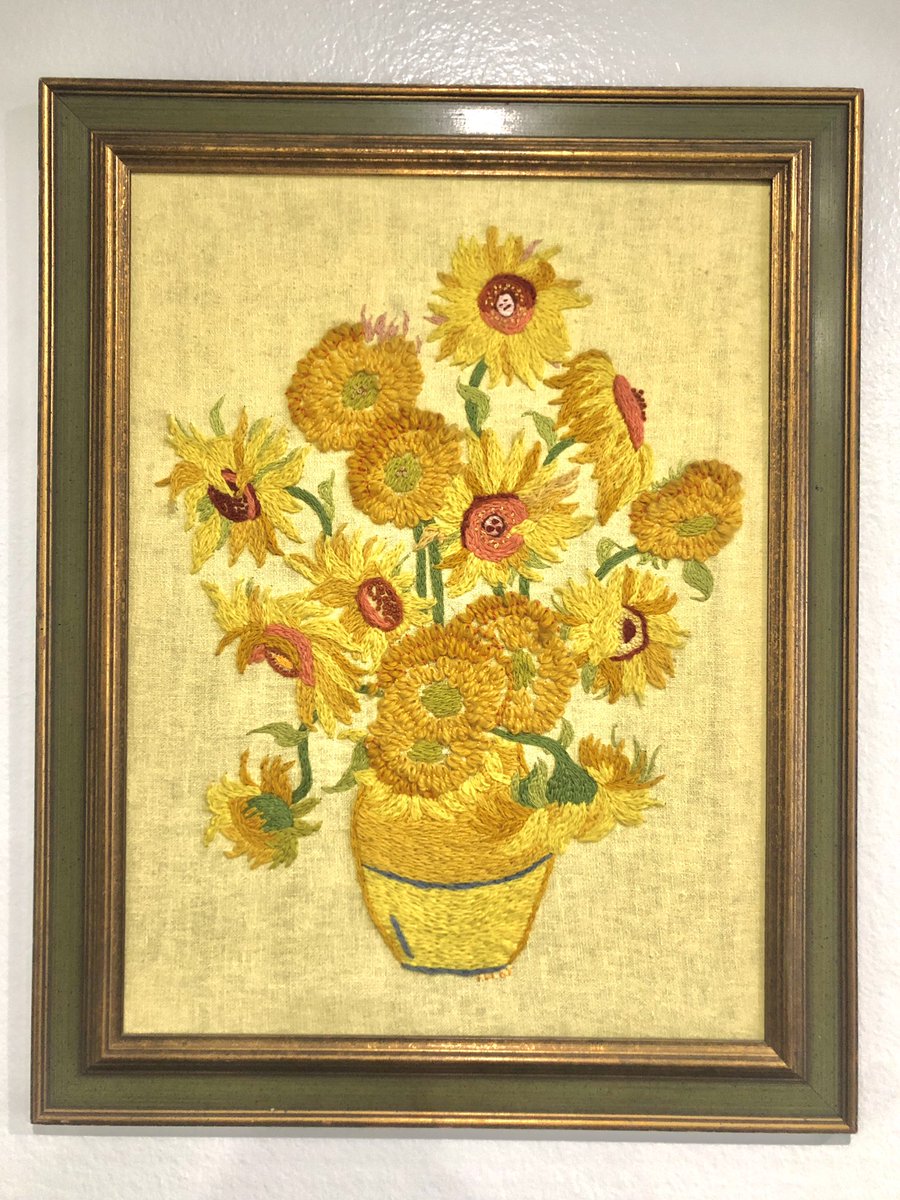 erinalxandra's tweet photo. i thought this beautiful piece I THRIFTED would be a nice little timeline gift. Hand embroidered, wish I knew the creator.  #VanGogh https://t.co/CvFzjxUqGl