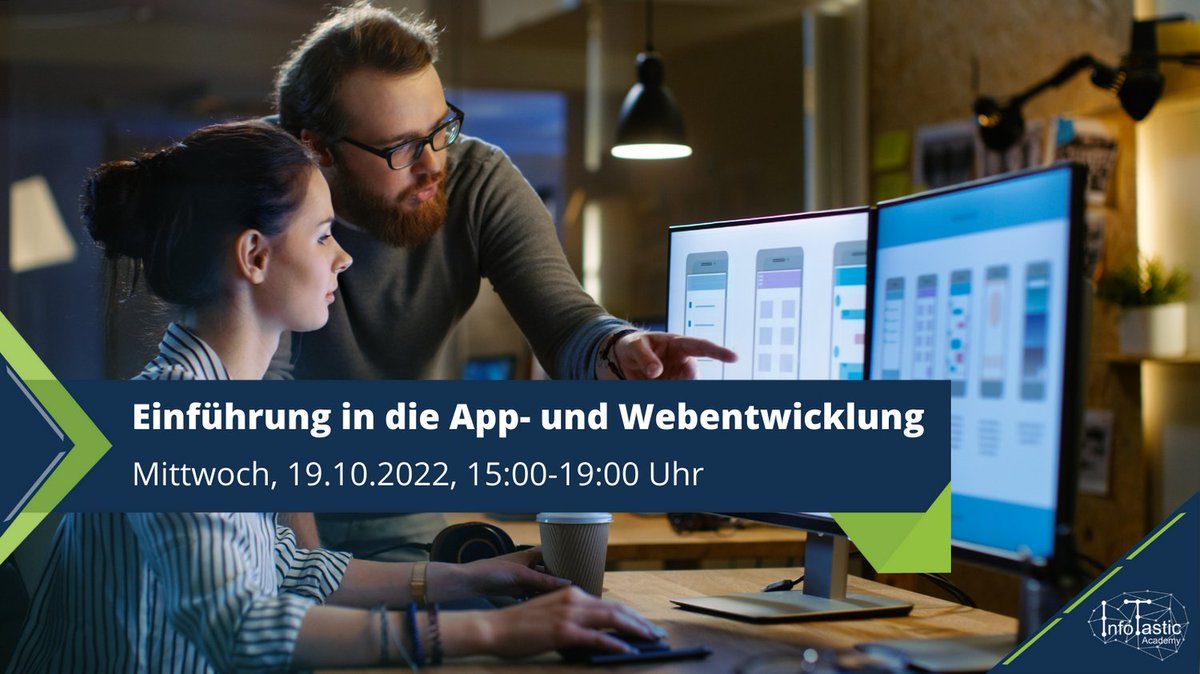 Wie entwickelt man eine #App? Was macht ein App- oder Webentwickler? Im Workshop erfährst Du bei #InfoTastic Grundlagen der #Webentwicklung und lernst Ausbildungsberufe/Studiengänge kennen.

infotastic.academy/einfuehrung-in…

Weitere Termine: 15.11. 14.12.
