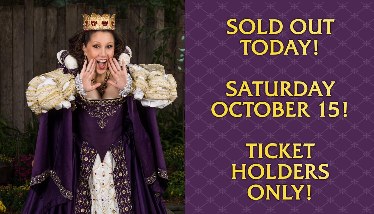 The RenFest has sold out of all remaining tickets for today, Saturday, October 15.  Only those that already have tickets will be admitted.  Tickets are still currently available for tomorrow and each date thereafter, while supplies last.
