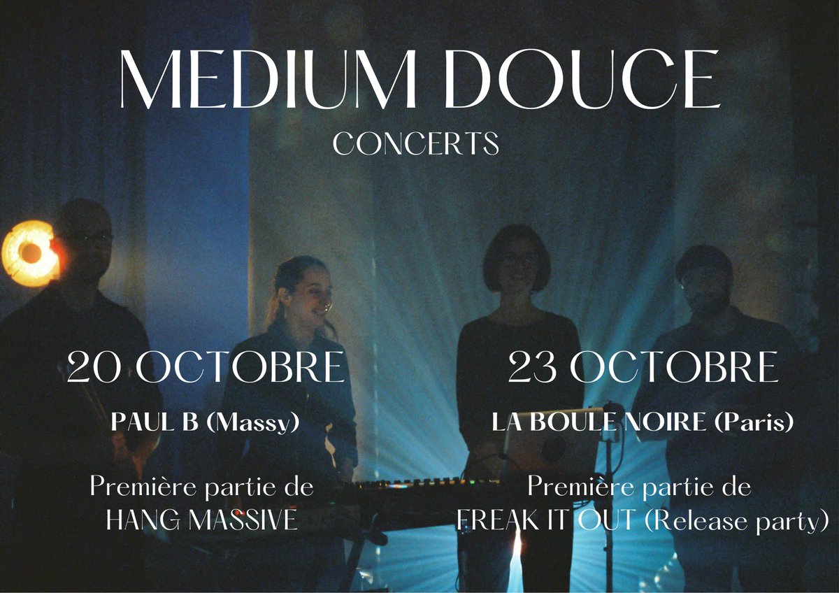 mediumdouce's tweet photo. Next gigs :
- 20/10 1ere partie de @HangMassive - @paulblasalle
- 23/10 album release party de Freak it Out - @Laboulenoire
trop hâte ! 🔥🤭
#mediumdouce #gigs #concerts #paulblasalle #laboulenoire #freakitout #hangmassive https://t.co/Xry5ukT8KR