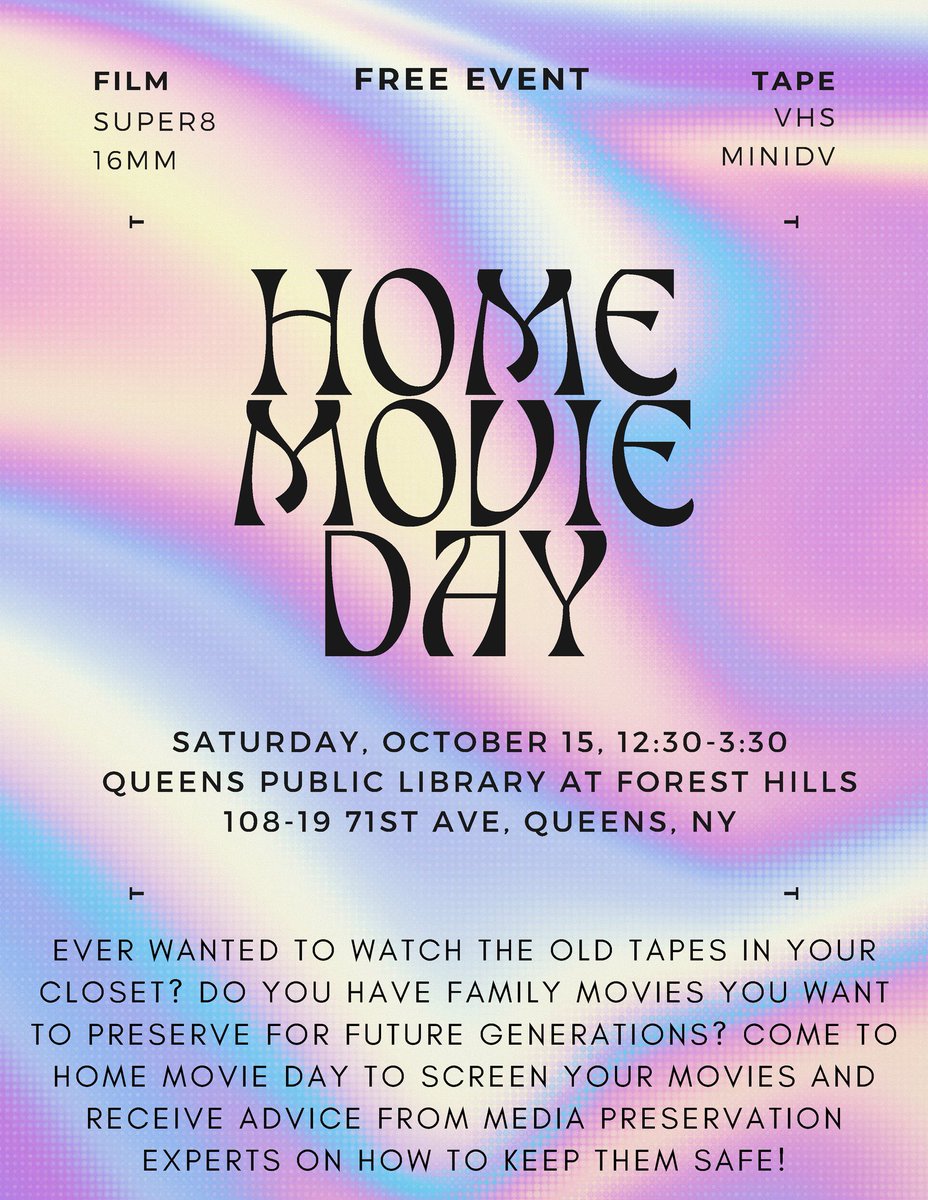 QueensMemory's tweet photo. Happening now at Forest Hills Library @QPLNYC! Stop by for screenings and get advice on your own home movies! #homemovieday2022 https://t.co/OuTu502eAm