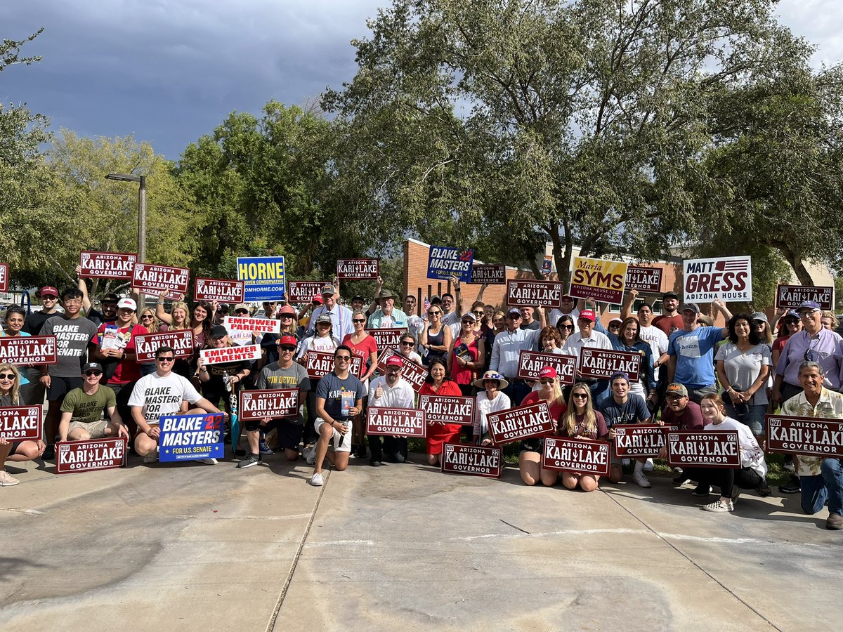 KariLake's tweet photo. WOW! Team Kari had an INCREDIBLE turnout this morning for our Super Saturday canvassing walk in Phoenix! 

We have the best team of grassroots volunteers in the country! I am so proud of everyone involved in our movement! 

I love you all! ❤️🇺🇸 https://t.co/QCKxrbeMpg
