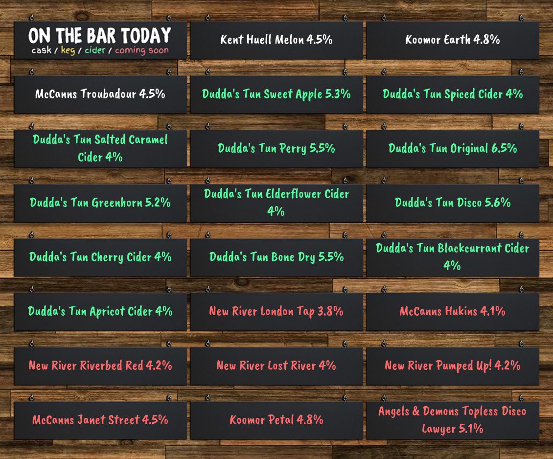 On the bar today! Beer Board: bit.ly/3dxZzcU @kentbrewery @KoomorBrewingCo @Fantastic_Beer @DuddasTunCider #RealAleFinder