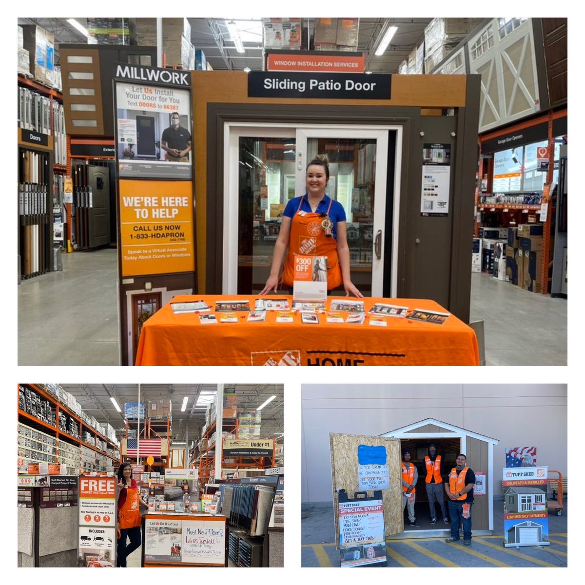 Service Event happening now at Home Depot 0522. Knowledgeable Specialist in Flooring and Millwork plus lot attendants at our Tuff Shed  display. Thank you SASM Raquel for building an army specialty and services experts. Well done ma’am.
