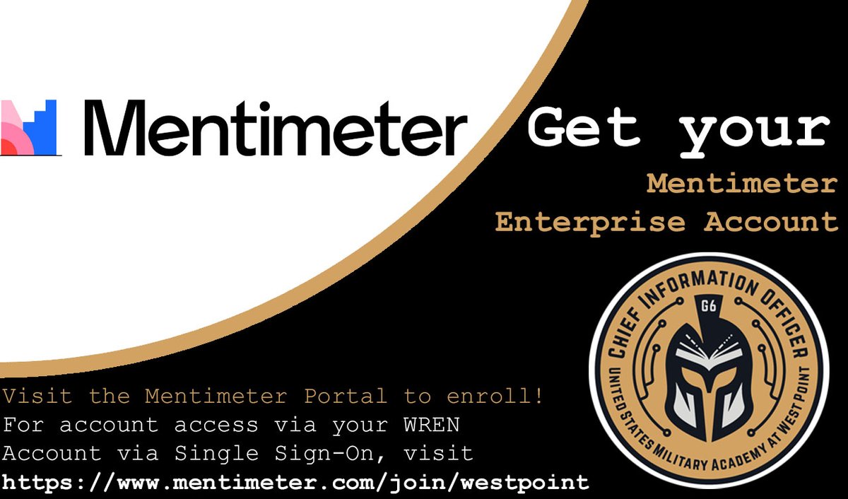 After months of planning and working with our contracting team, the USMA CIO/G6 is happy to announce the acquisition of Mentimeter for all 'westpoint.edu' enterprise users.

#usmaciog6 #usma #westpoint #beatnavy #makeIThappen #beatthedean #wren #help #mentimeter