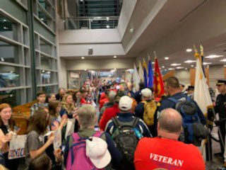 RIVetsDirector's tweet photo. #OneOceanState, Honor Flight Ceremony this morning sending our @RI_VETS to D.C. #WeStandTogether for America's Heroes https://t.co/D1RbvbTx9h