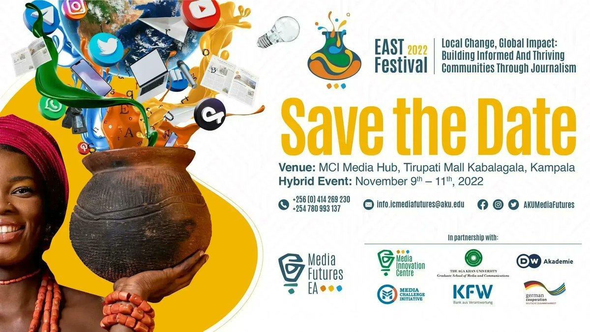 gijnAfrica's tweet photo. This year's East African Storytelling Festival by @AKUMediaFutures is set to take place on Nov. 9-11, 2022, at @mcimediahub in Kampala, 🇺🇬.

The festival is a hybrid conference to assess how to reinvent storytelling &amp; journalism in East Africa

Register: https://t.co/4Vqw42welO https://t.co/A2NFgRpYk8