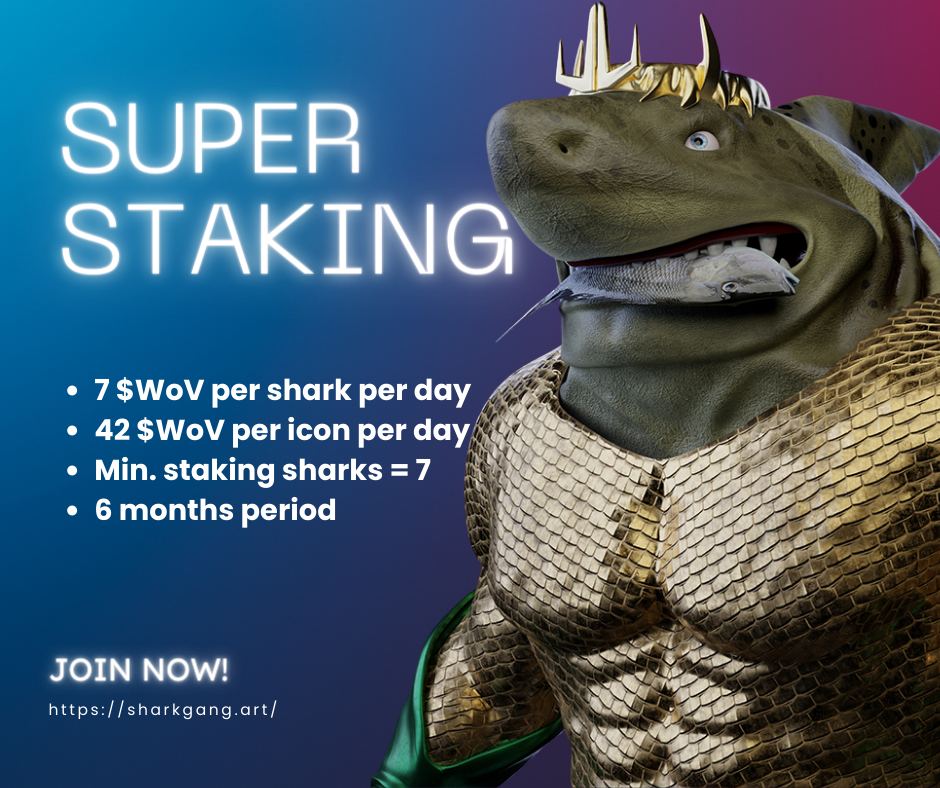 SharkGang_NFT's tweet photo. 🔥SUPER STAKING🔥

Get 7 $WoV per shark per day!
Get 42 $WoV per icon per day! 

Minimum sharks to stake = 7 sharks.

Mint now:
https://t.co/HGBOIUIPgx

#SharkGangNFT #VeChain $VET #VNFT #NFT #NFTartists #NFTs #WoV https://t.co/TGRyWOfoZ8