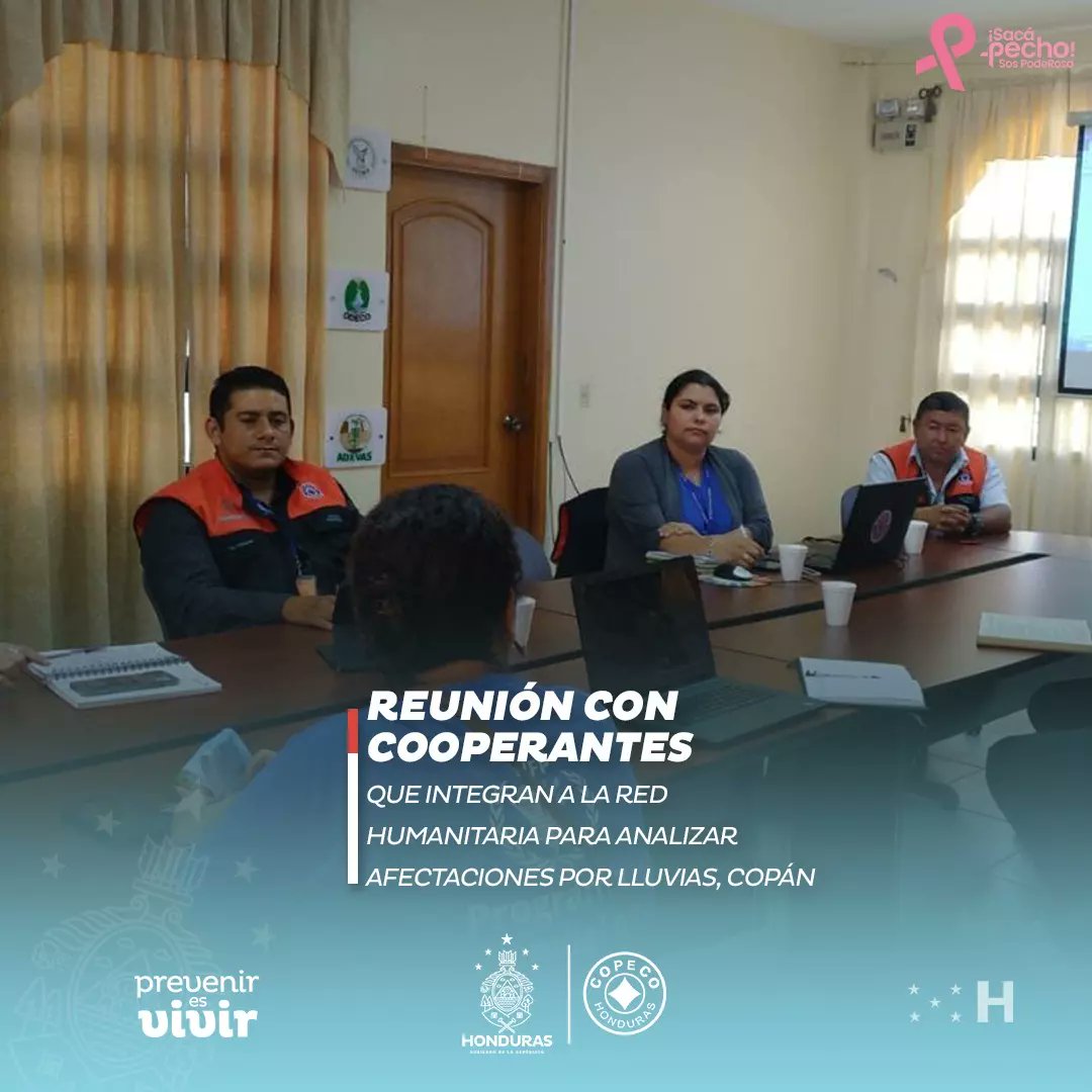 CopecoHonduras1's tweet photo. En #Copán
Equipo de la Regional III de #Copeco se reúnen con cooperantes que integran la Red Humanitaria,entre ellos: #ASONOG, #WORLDVISIÓN, #PMA, #OCDIH, #FETEA y otros, para analizar las afectaciones por las lluvias en la zona Occidental del país, #EstamosJuntosHN. https://t.co/bBQHNO30wb