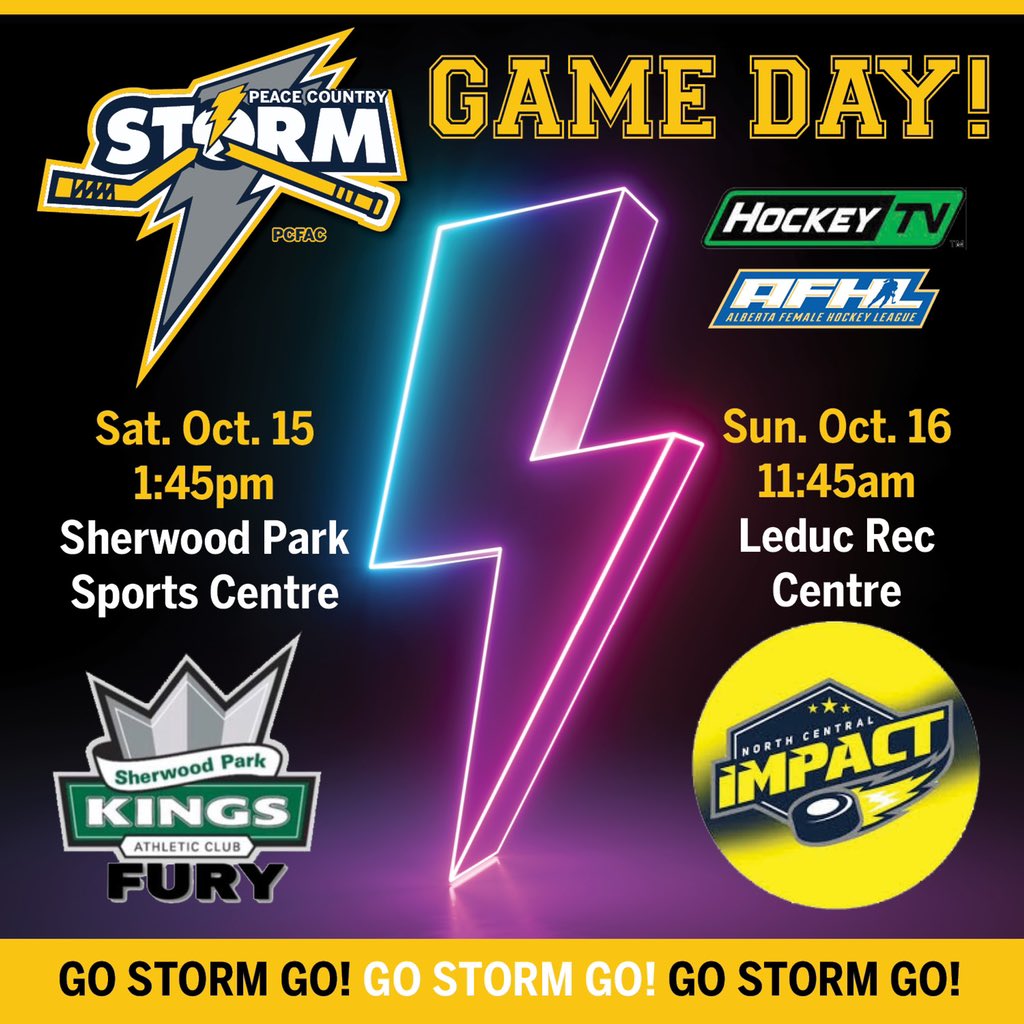 The U18 Female Storm are on the road this weekend for their first 2 games of the season! First up is Sherwood Park at 1:45. Go Storm! 🙌🏒