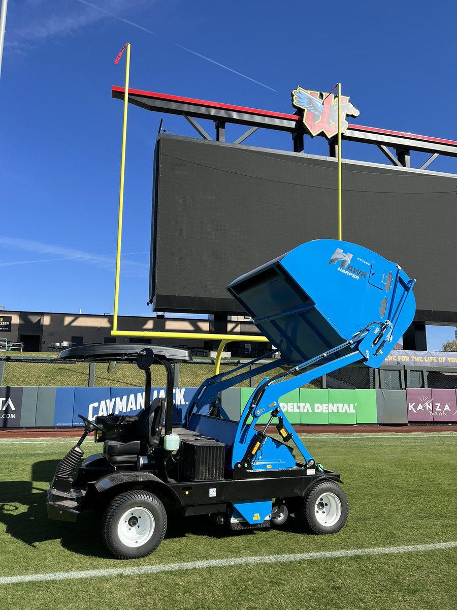hartmanboy7's tweet photo. A huge shoutout to @HarperTurf for allowing us to use the Hawk during our football games. This is the best sweeper on the market and it comes from a first class organization. It has a low footprint on the field and does a fantastic job cleaning it up and striping it. https://t.co/YUzW7k3jb6