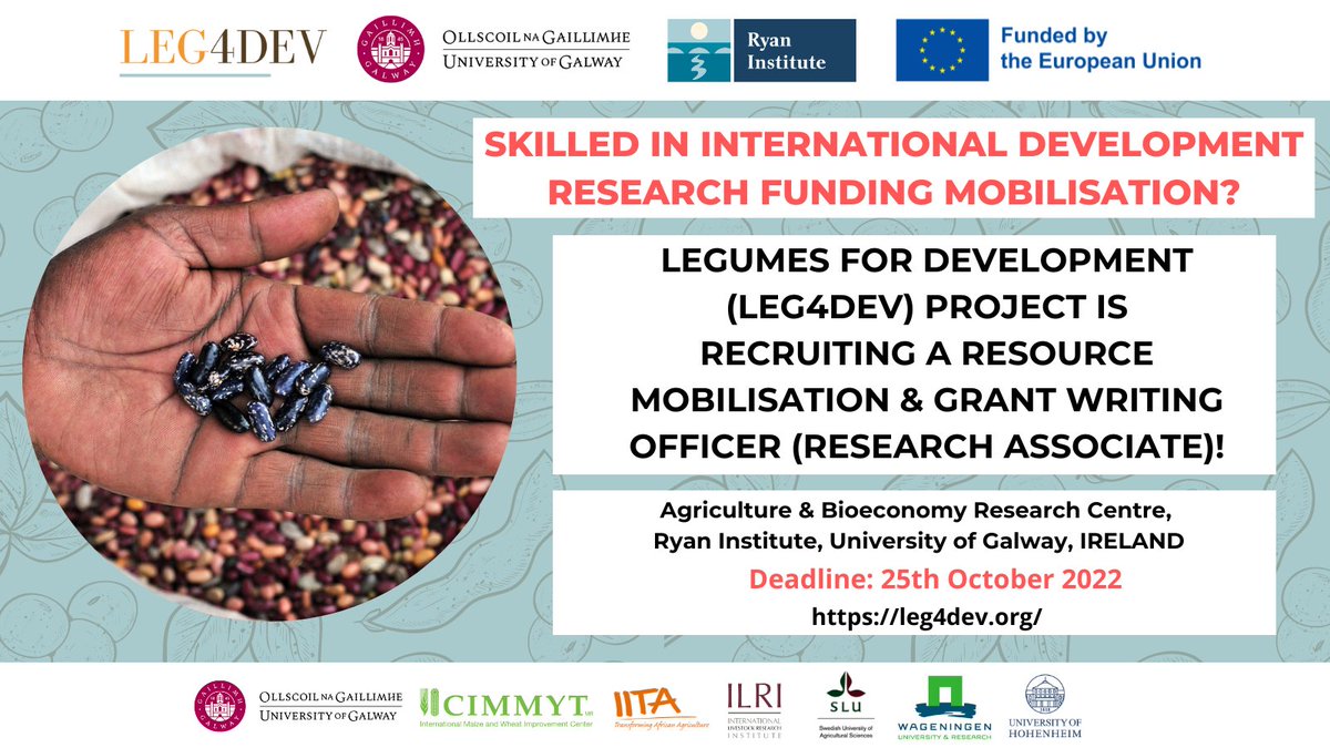 Develop career in funding mobilisation for sustainable development research (agriculture &amp; food security)? 

Join Legumes for Development (LEG4DEV) project as Resource Mobilisation &amp; Grant Writing Officer at University of Galway, Ireland!

👉 go.nature.com/3MDkTOC

⏰25 Oct 22