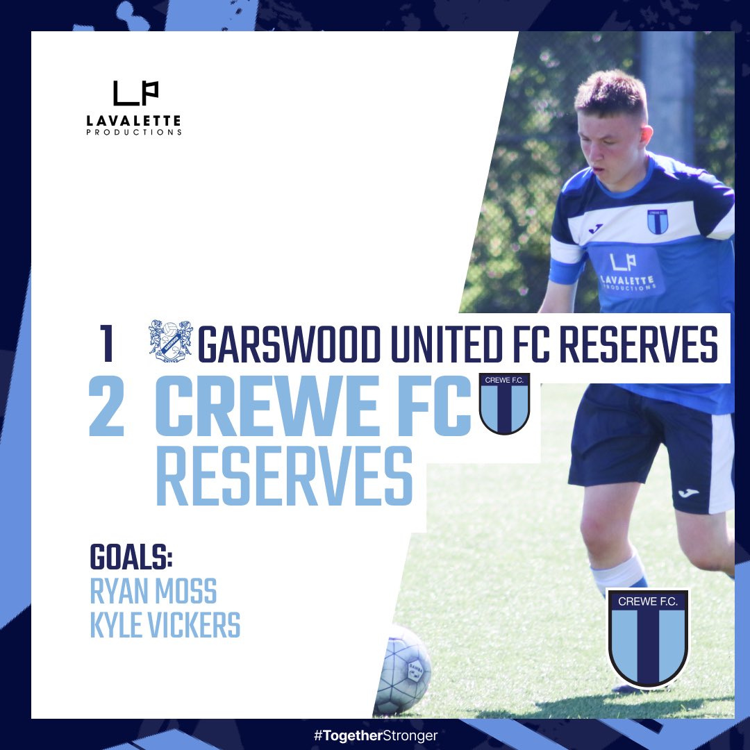 Crewe FC Reserves (@crewefcreserves) on Twitter photo FT: <a href="/GarswoodUTD/">Garswood United F.C</a> Reserves 1-2 <a href="/CreweFCReserves/">Crewe FC Reserves</a>
A superb victory away from home as goals from @RyanMossy_ & <a href="/kylevickers13/">kyle vickers</a> get #TheBlues the 3pts!
4 wins on the bounce now for <a href="/steve_parky/">Steve Parker</a> & <a href="/MikeyMc03/">Mike McDonald</a>โs young side!
#TogetherStronger FT: <a href="/GarswoodUTD/">Garswood United F.C</a> Reserves 1-2 <a href="/CreweFCReserves/">Crewe FC Reserves</a>
A superb victory away from home as goals from @RyanMossy_ & <a href="/kylevickers13/">kyle vickers</a> get #TheBlues the 3pts!
4 wins on the bounce now for <a href="/steve_parky/">Steve Parker</a> & <a href="/MikeyMc03/">Mike McDonald</a>โs young side!
#TogetherStronger