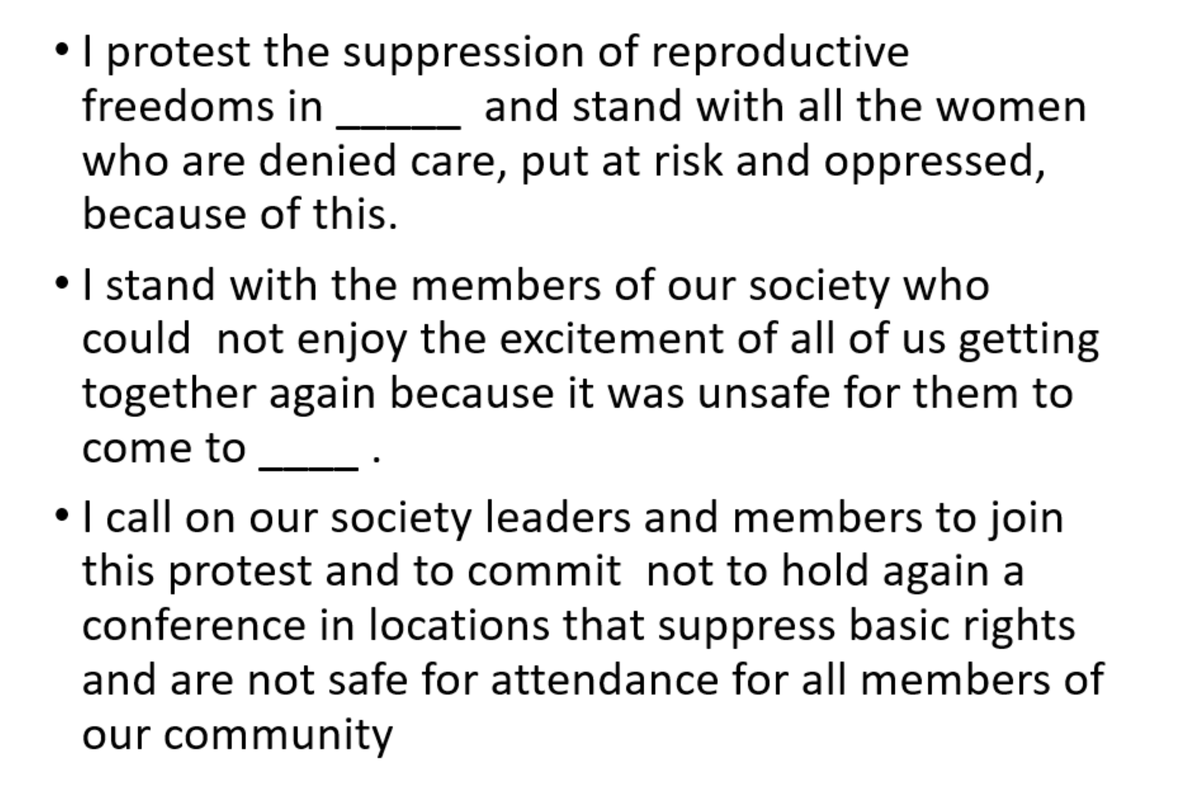 This image is being circulated as a 'protest slide' to include while presenting at conferences in states whose laws make participation unsafe for pregnant people. I'm going to posit that you cannot 'stand with' those excluded colleagues just by saying you do.